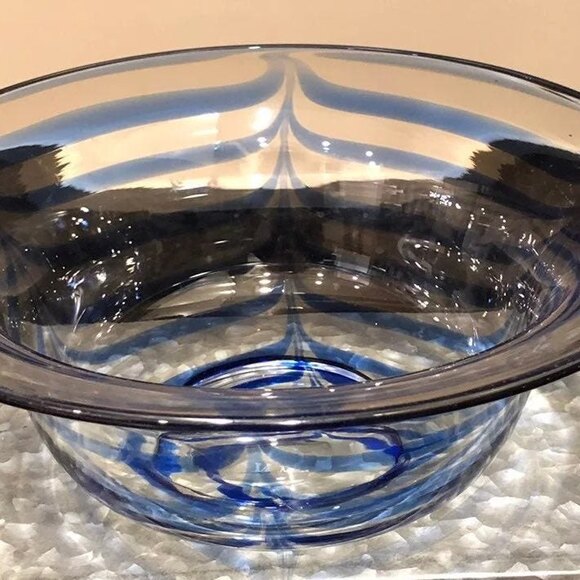 MMA METROPOLITAN MUSEUM OF ART BLOWN GLASS BOWL PORTUGAL BLUE SWIRL DESIGN 10.5 - Picture 5 of 7